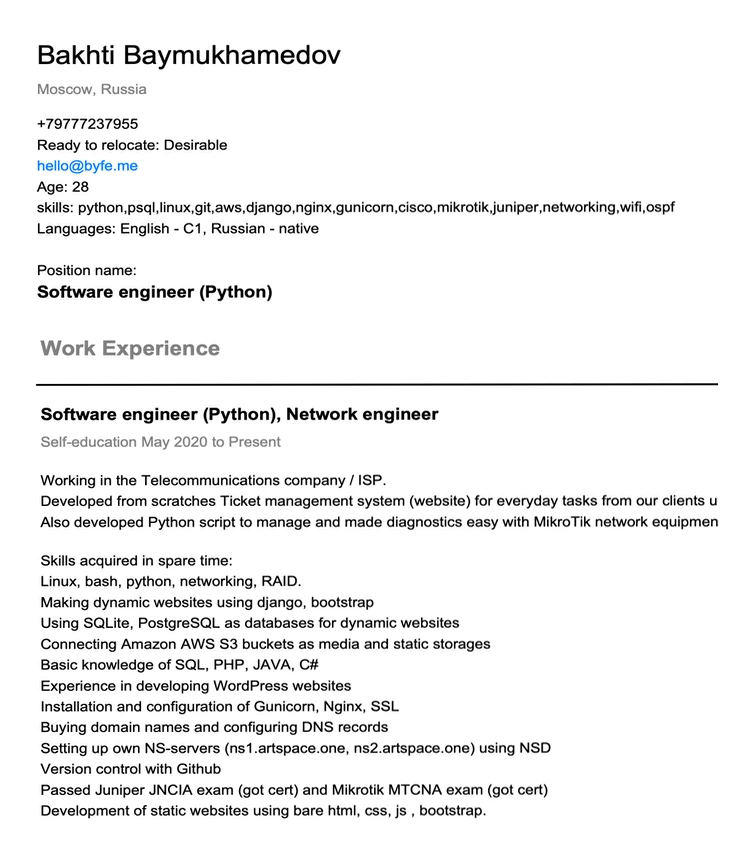 Developer's CV