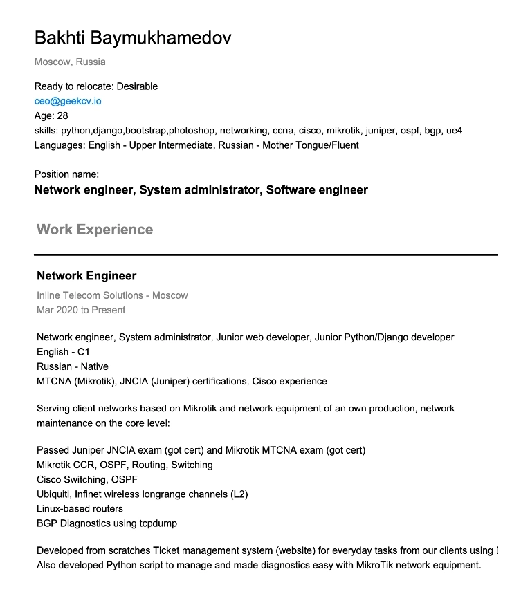 Devops's CV